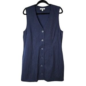 Steve Madden Navy Pinstripe Button Front Jumper Mini Vest Dress XL Dark Academia